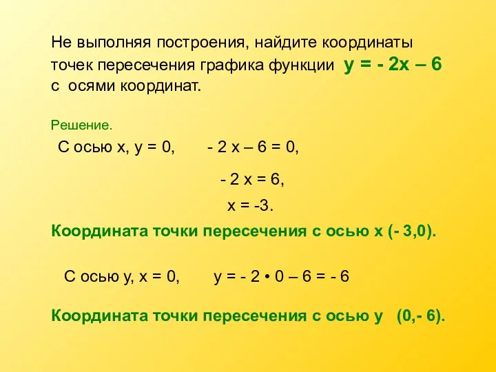 Не выполняя построения, найдите координаты точек пересечения графика функции у