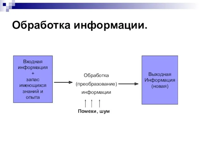 Обработка информации. Входная информация + запас имеющихся знаний и опыта