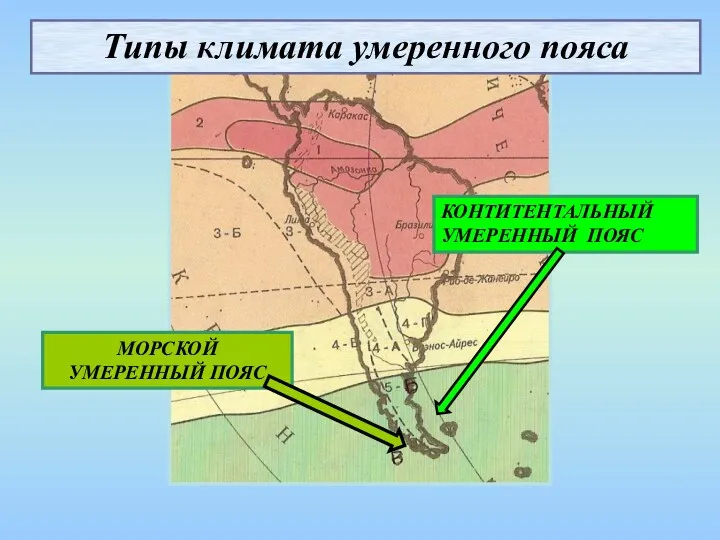 МОРСКОЙ УМЕРЕННЫЙ ПОЯС КОНТИТЕНТАЛЬНЫЙ УМЕРЕННЫЙ ПОЯС Типы климата умеренного пояса