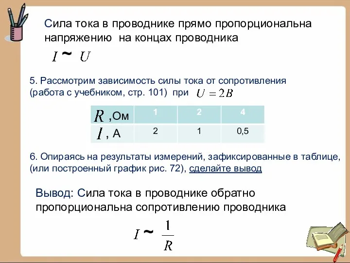 ~ Сила тока в проводнике прямо пропорциональна напряжению на концах