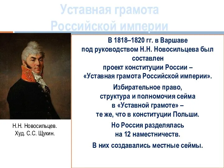 В 1818–1820 гг. в Варшаве под руководством Н.Н. Новосильцева был