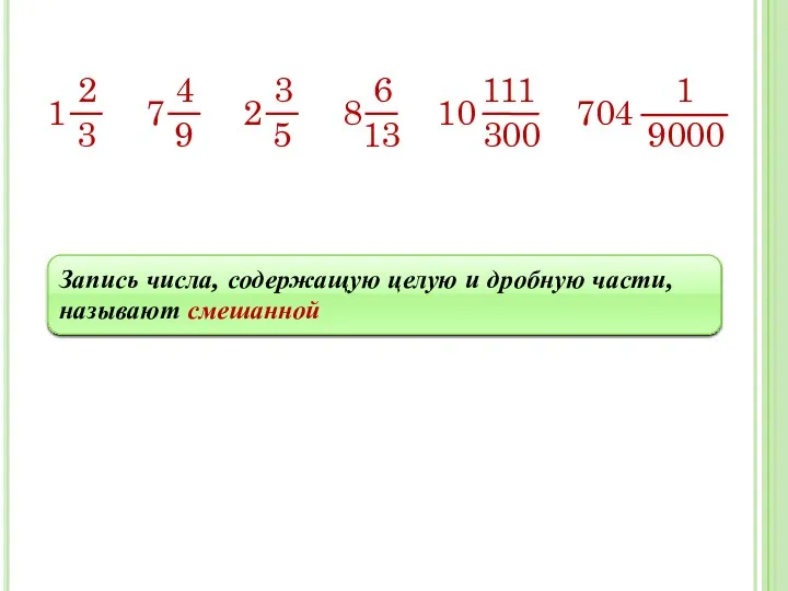 Запись числа, содержащую целую и дробную части, называют смешанной