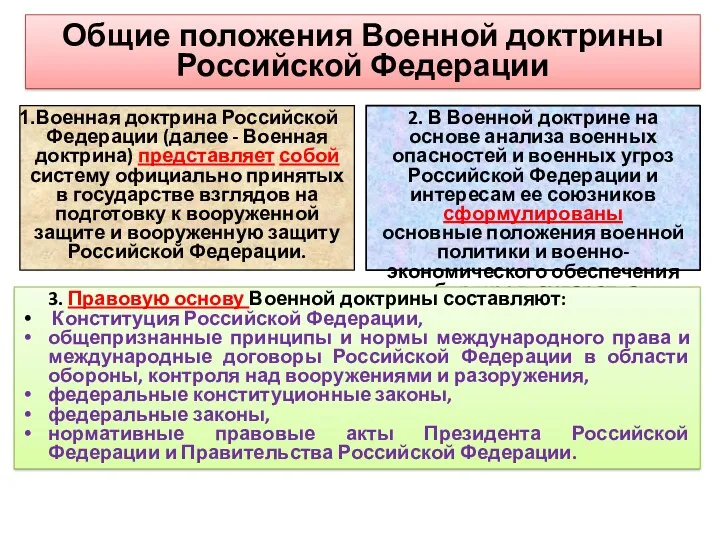 Военная доктрина Российской Федерации (далее - Военная доктрина) представляет собой