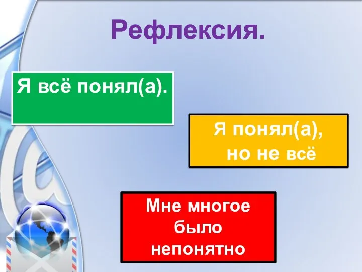 Рефлексия. Я всё понял(а). Я понял(а), но не всё Мне многое было непонятно