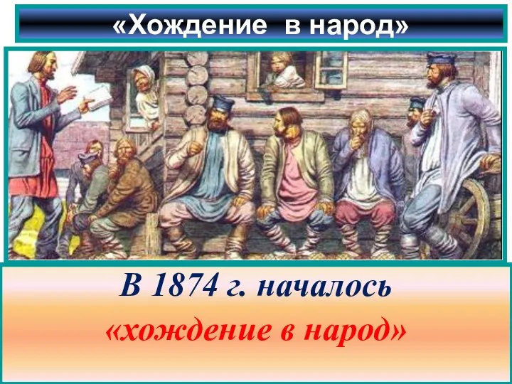 В 1874 г. началось «хождение в народ» «Хождение в народ»