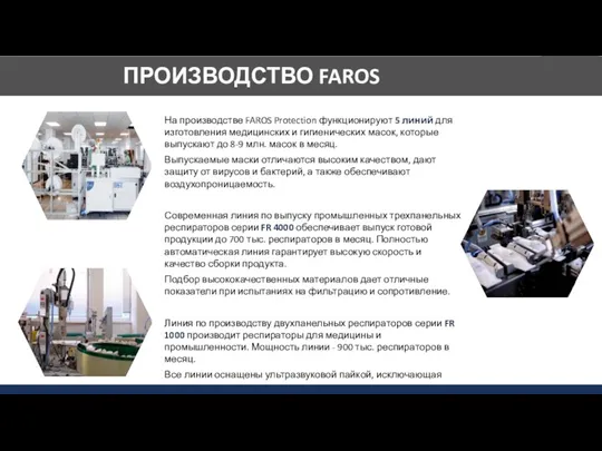 ПРОИЗВОДСТВО FAROS PROTECTION На производстве FAROS Protection функционируют 5 линий