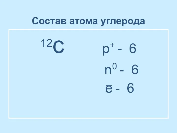 Состав атома углерода 12с р+ - 6 n0 - 6 e - 6