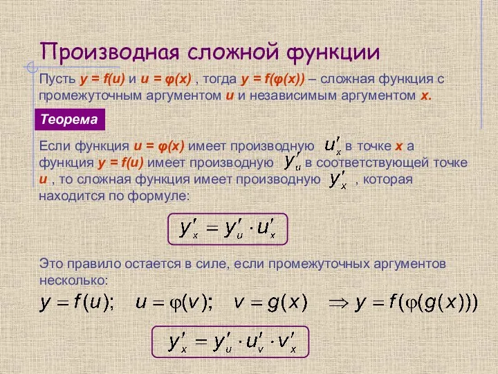 Производная сложной функции Пусть y = f(u) и u =