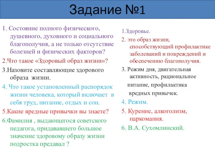 Задание №1 1. Состояние полного физического, душевного, духовного и социального