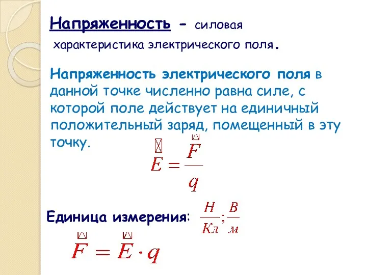 Напряженность электрического поля в данной точке численно равна силе, с