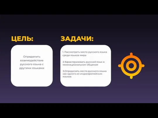 ЦЕЛЬ: Определить взаимодействие русского языка с другими языками 1. Рассмотреть