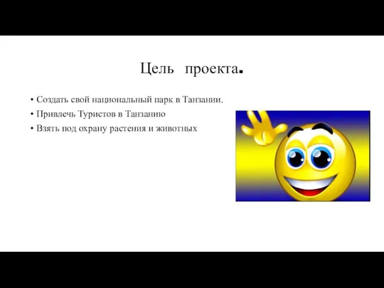 Цель проекта. Создать свой национальный парк в Танзании. Привлечь Туристов