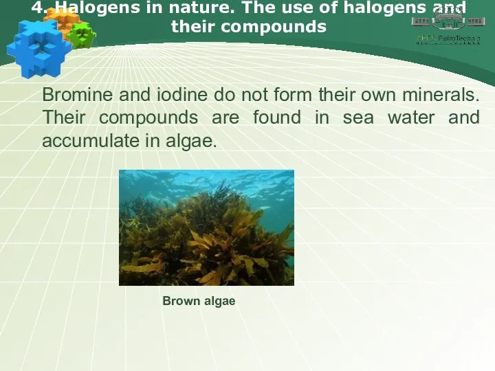 4. Halogens in nature. The use of halogens and their