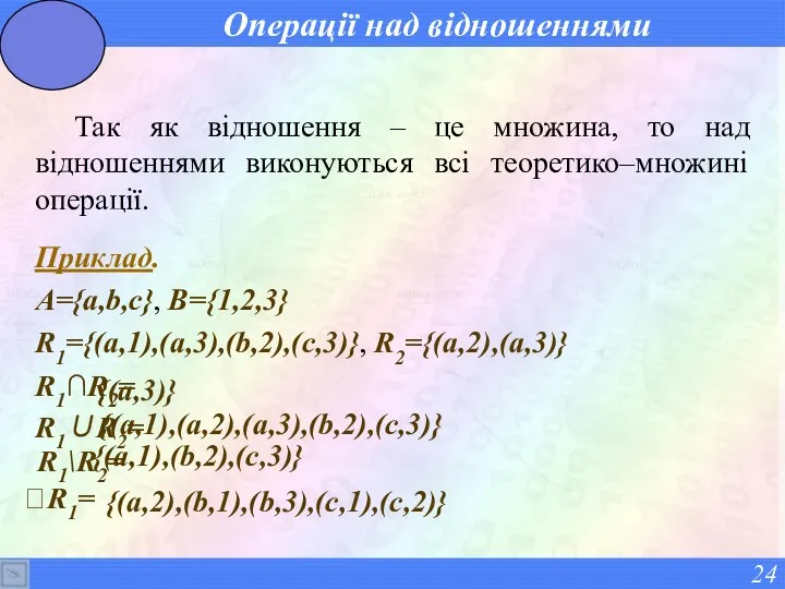 Операції над відношеннями Так як відношення – це множина, то