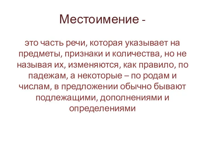 Местоимение - это часть речи, которая указывает на предметы, признаки