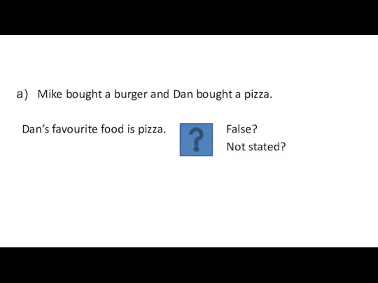 Mike bought a burger and Dan bought a pizza. Dan’s