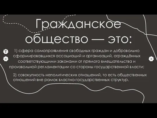 Гражданское общество — это: 1) сфера самопроявления свободных граждан и