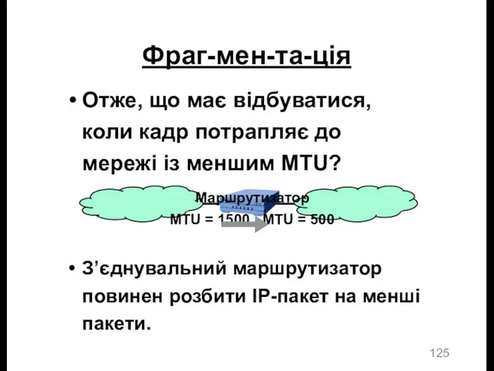 Фраг-мен-та-ція Отже, що має відбуватися, коли кадр потрапляє до мережі