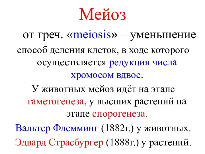 Мейоз от греч. «meiosis» – уменьшение способ деления клеток, в