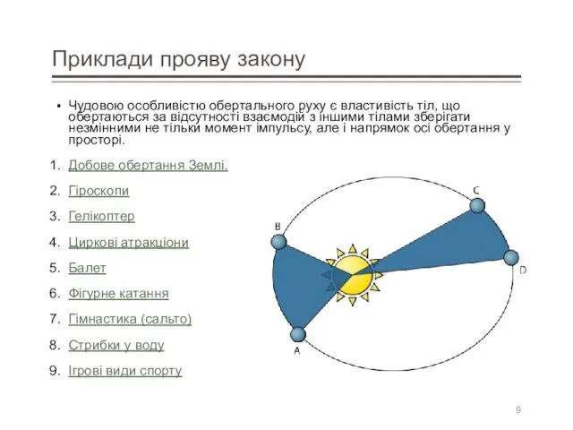 Приклади прояву закону Чудовою особливістю обертального руху є властивість тіл,