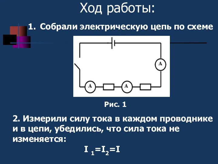 Ход работы: Рис. 1 Собрали электрическую цепь по схеме 2.