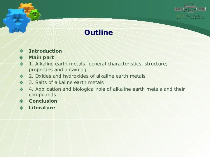 Outline Introduction Main part 1. Alkaline earth metals: general characteristics,