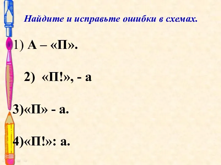 Найдите и исправьте ошибки в схемах. А – «П». 2)