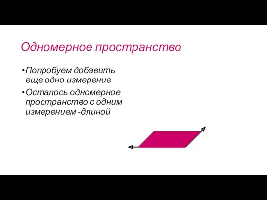 Одномерное пространство Попробуем добавить еще одно измерение Осталось одномерное пространство с одним измерением -длиной