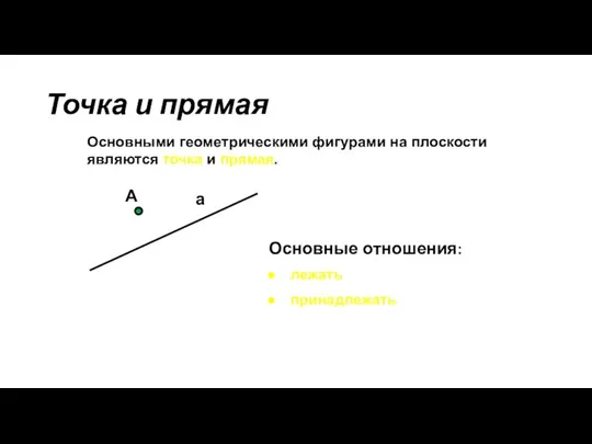 Основными геометрическими фигурами на плоскости являются точка и прямая. Точка