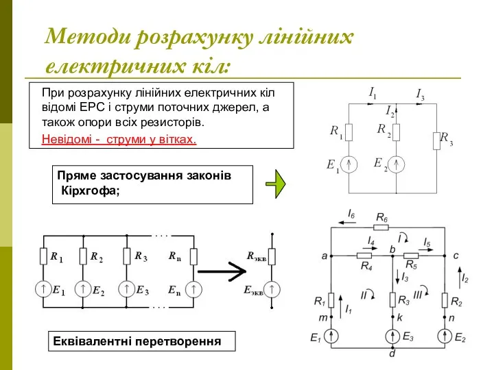 Методи розрахунку лінійних електричних кіл: При розрахунку лінійних електричних кіл