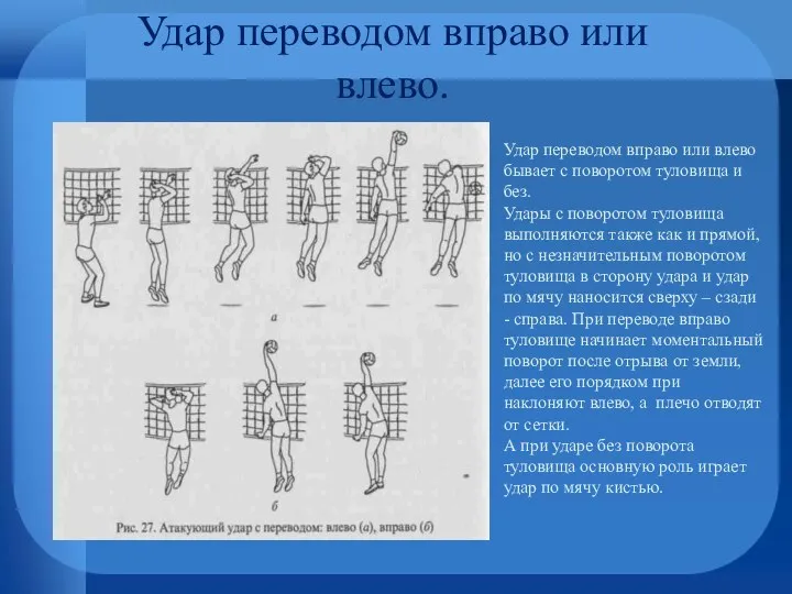 Удар переводом вправо или влево. Удар переводом вправо или влево