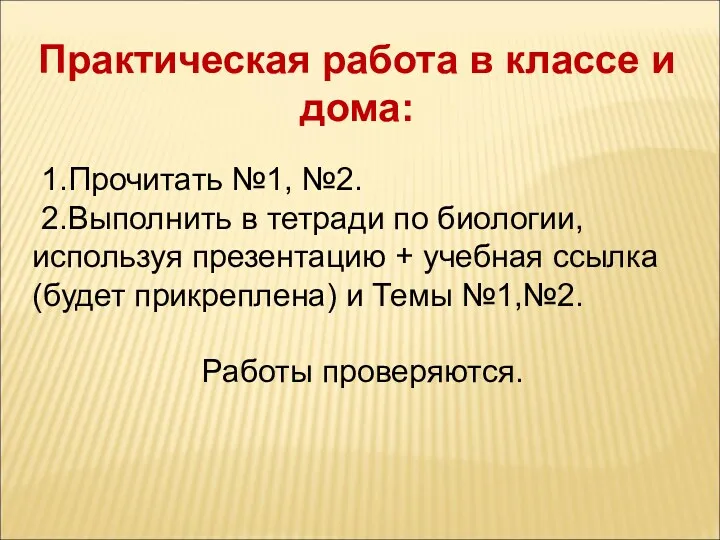 Практическая работа в классе и дома: 1.Прочитать №1, №2. 2.Выполнить