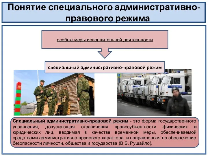 Понятие специального административно-правового режима особые меры исполнительной деятельности специальный административно-правовой