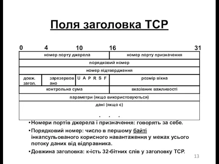 Поля заголовка TCP Номери портів джерела і призначення: говорять за