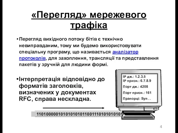 «Перегляд» мережевого трафіка Перегляд вихідного потоку бітів є технічно невиправданим,