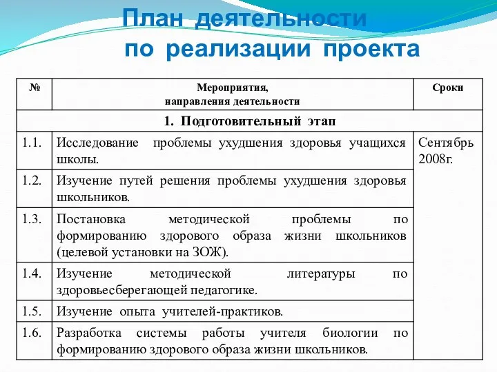 План деятельности по реализации проекта