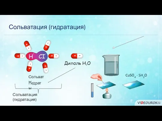 Сольватация (гидратация) Сольваты Гидраты Сольватация (гидратация) CuSO4 · 5H2O