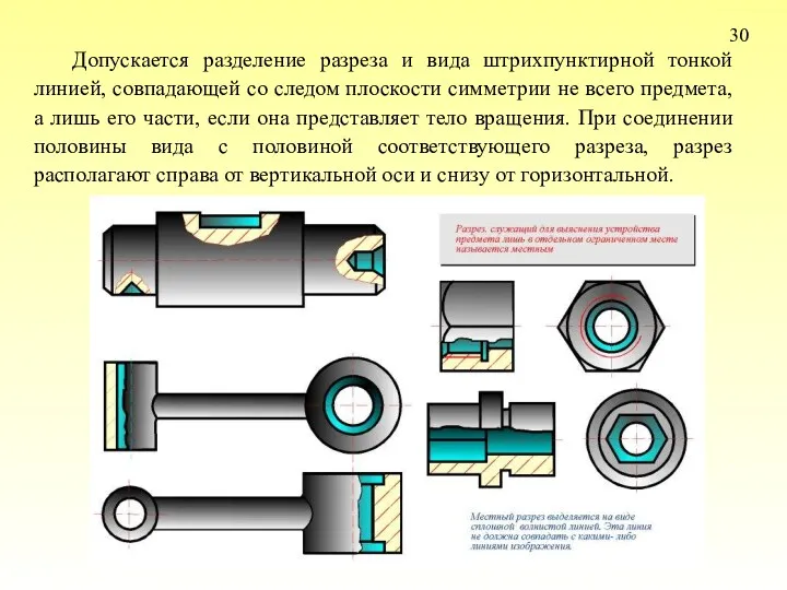 30 Допускается разделение разреза и вида штpихпунктиpной тонкой линией, совпадающей