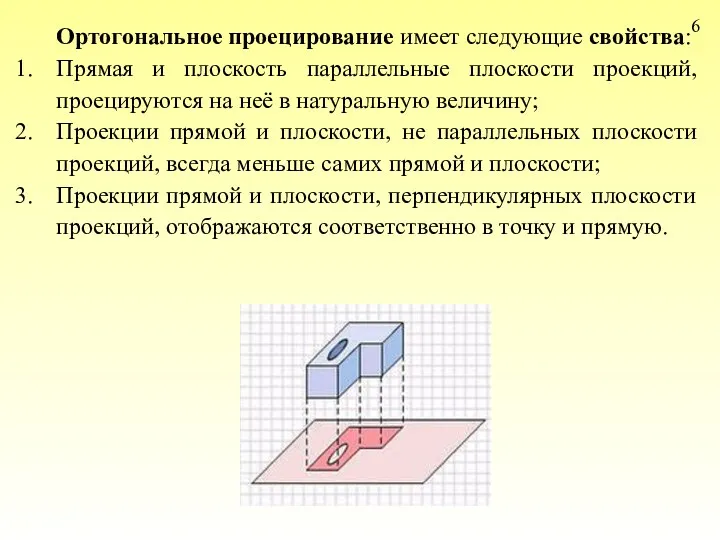 6 Ортогональное проецирование имеет следующие свойства: Прямая и плоскость параллельные