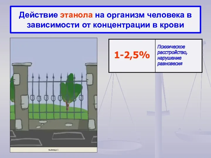 Действие этанола на организм человека в зависимости от концентрации в крови