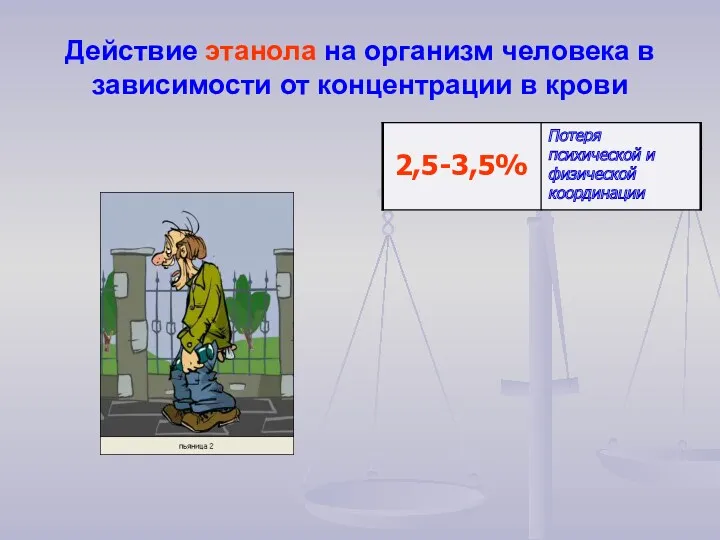 Действие этанола на организм человека в зависимости от концентрации в крови