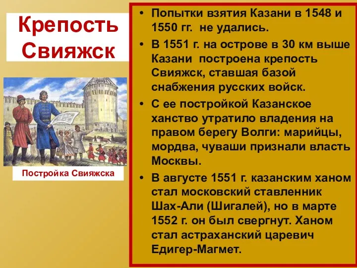 Крепость Свияжск Попытки взятия Казани в 1548 и 1550 гг.