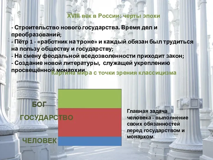 XVIII век в России: черты эпохи - Строительство нового государства.