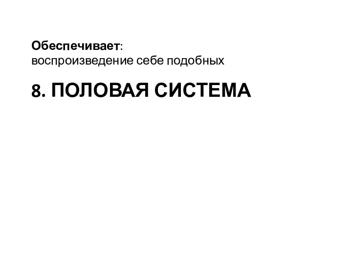 8. ПОЛОВАЯ СИСТЕМА Обеспечивает: воспроизведение себе подобных