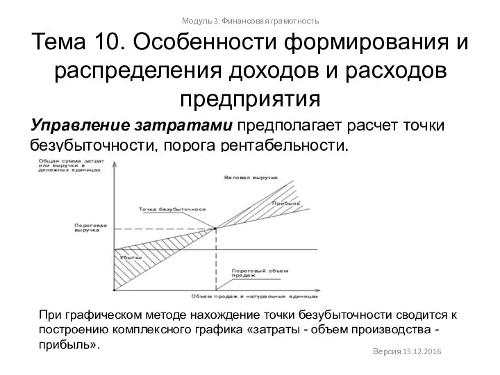 Тема 10. Особенности формирования и распределения доходов и расходов предприятия