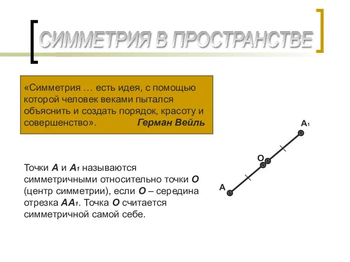 СИММЕТРИЯ В ПРОСТРАНСТВЕ «Симметрия … есть идея, с помощью которой