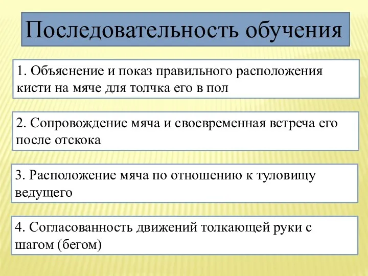 Последовательность обучения 1. Объяснение и показ правильного расположения кисти на