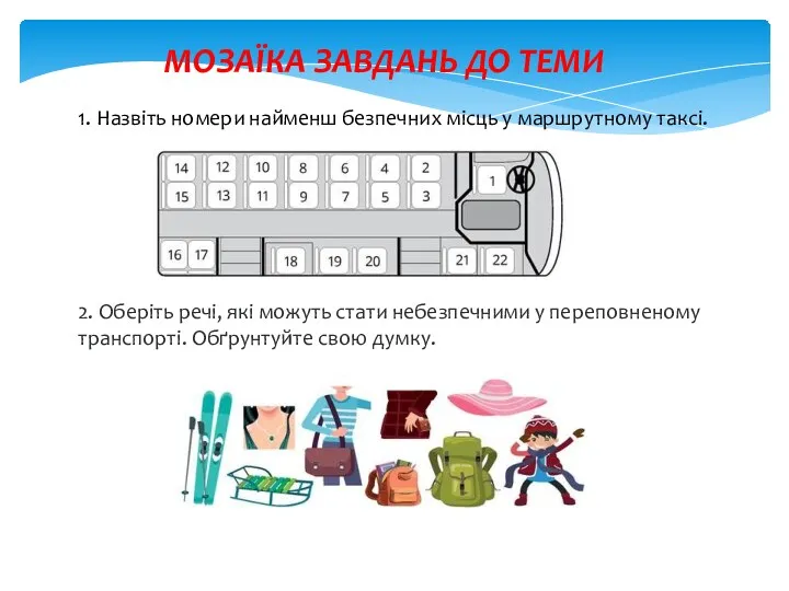 МОЗАЇКА ЗАВДАНЬ ДО ТЕМИ 1. Назвіть номери найменш безпечних місць