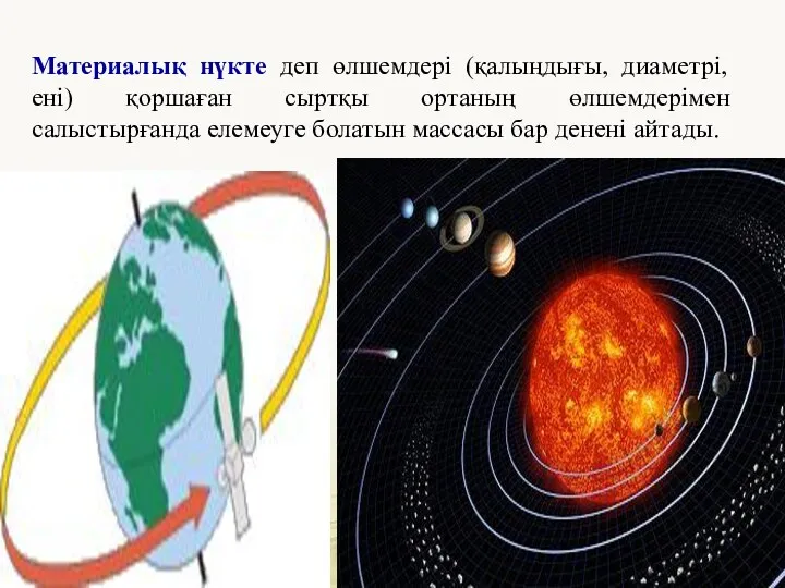 Материалық нүкте деп өлшемдері (қалыңдығы, диаметрі, ені) қоршаған сыртқы ортаның