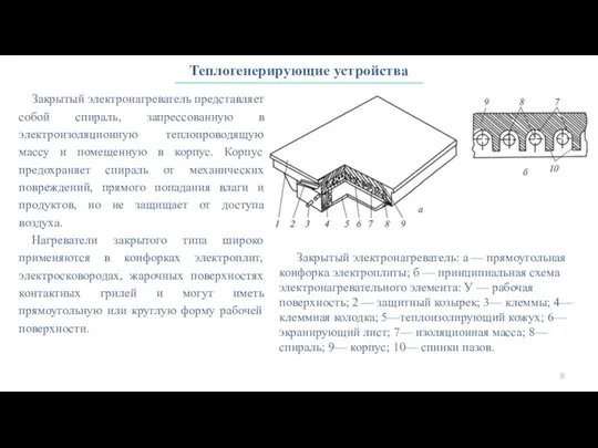 Теплогенерирующие устройства Закрытый электронагреватель представляет собой спираль, запрессованную в электроизоляционную